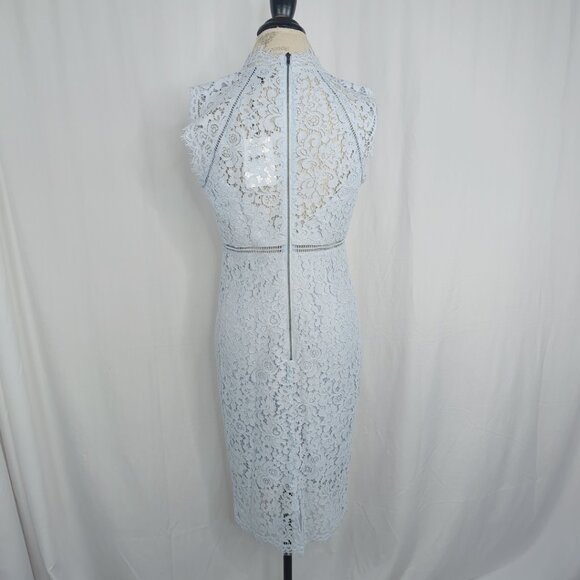 Bardot Lace Dress 8 Medium Blue Midi Pencil - Picture 7 of 10